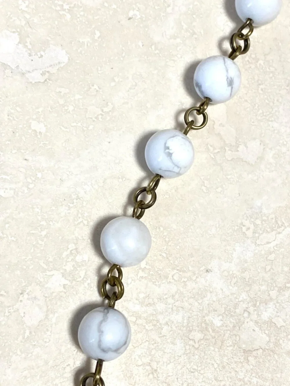 Genuine White Magnesite Short Necklace, Natural Gemstone & Bronze Round Mushroom - Picture 9 of 14